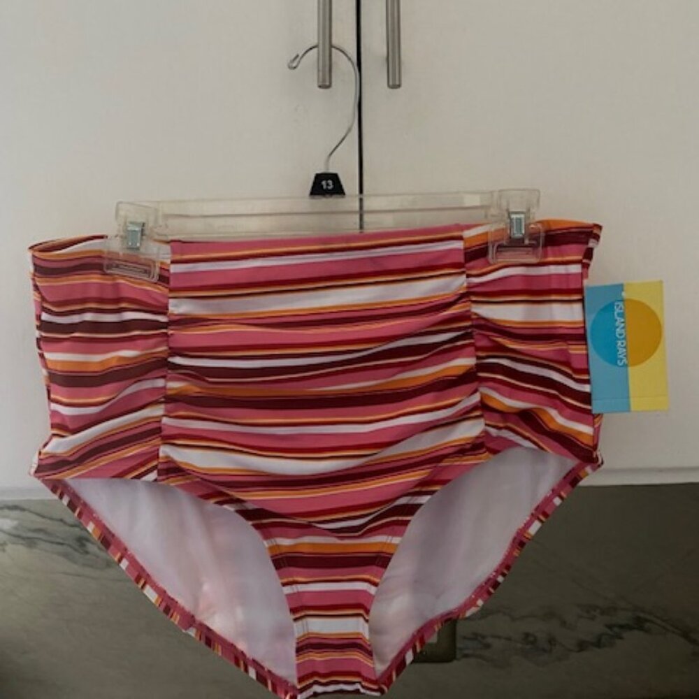 Island Rays Swim Wear Bottom Orange Pink Stripe Ruched Swim Suit Bottom NWT 1X